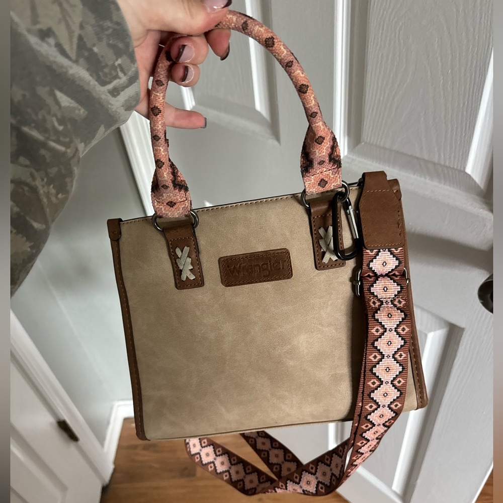 Wrangler Beige and Brown Tote with Pink Patterned Strap